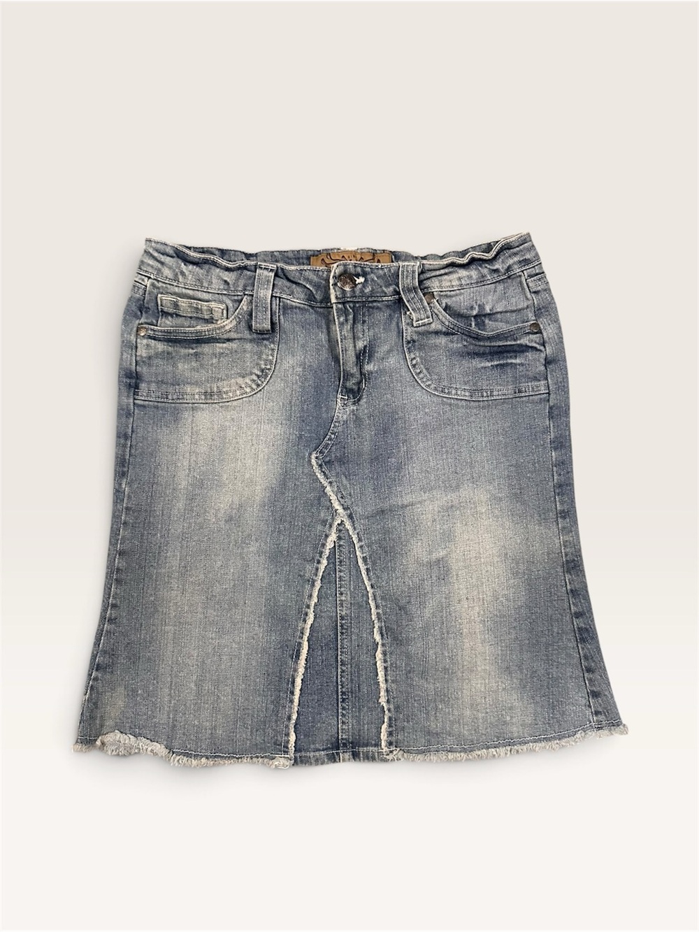 Hint Jeans Y2K Distressed Denim Skirt Frayed Hem Blue Size 9 - Picture 2 of 8